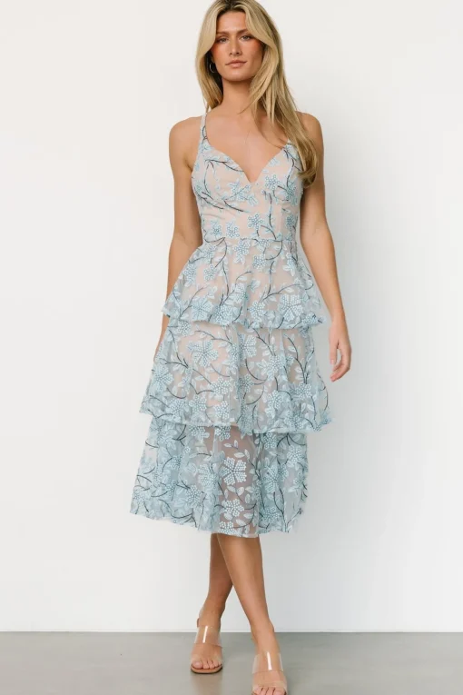 Giavanna Tiered Midi Dress | Dusty Blue