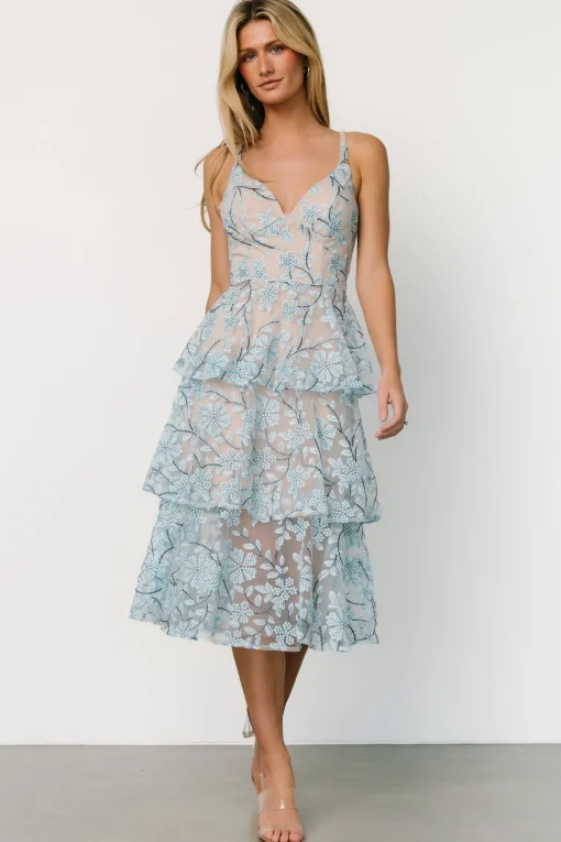 Giavanna Tiered Midi Dress | Dusty Blue