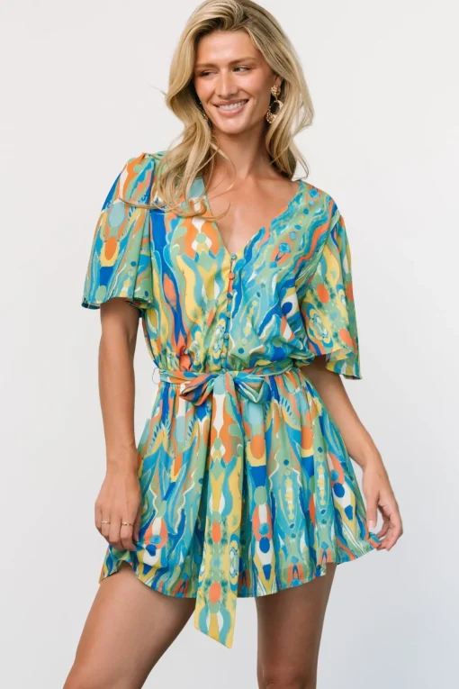Gibson Romper | Blue + Green Multi