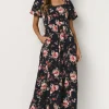 Greta Pleated Maxi Dress | Navy + Pink Floral
