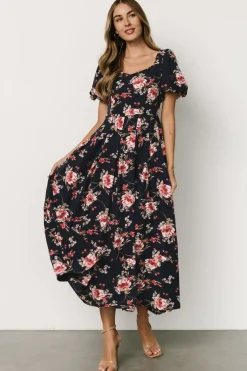 Greta Pleated Maxi Dress | Navy + Pink Floral