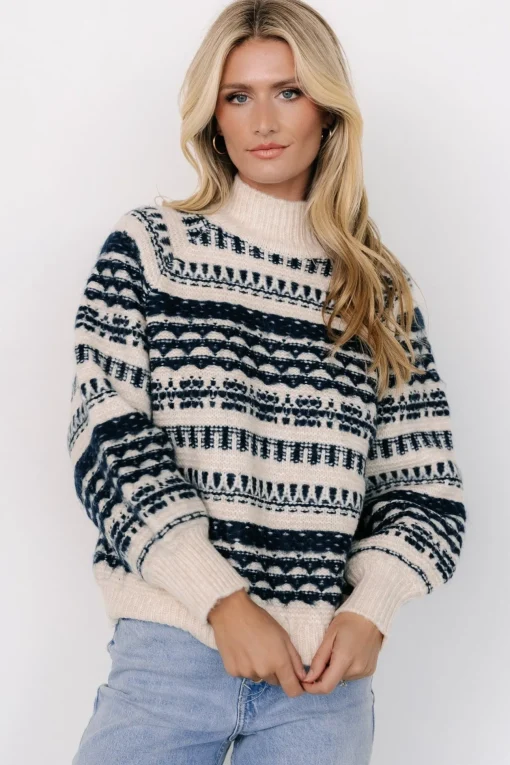 Guadalupe Mock Neck Sweater | Ivory + Navy