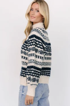 Guadalupe Mock Neck Sweater | Ivory + Navy
