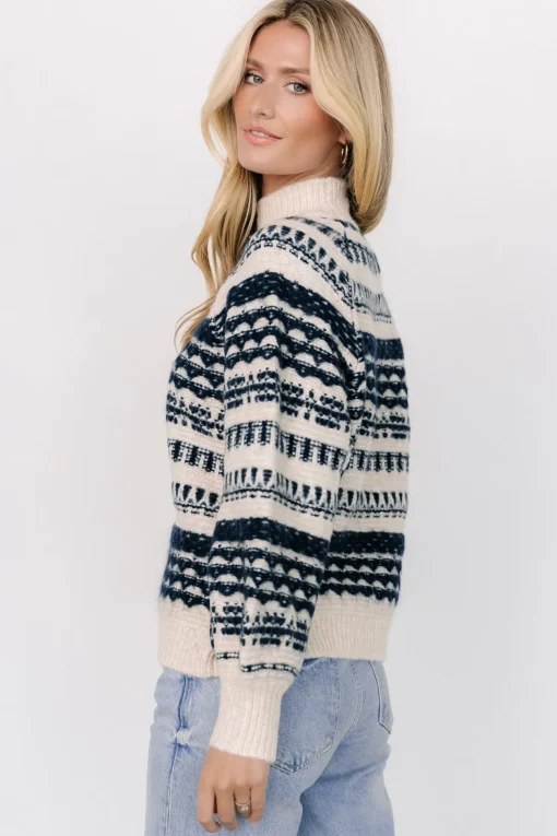 Guadalupe Mock Neck Sweater | Ivory + Navy