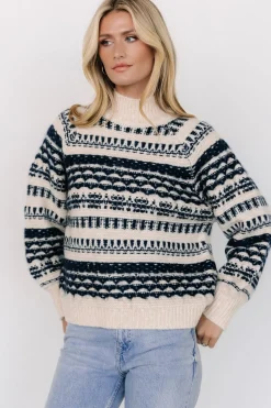 Guadalupe Mock Neck Sweater | Ivory + Navy