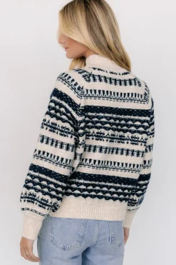 Guadalupe Mock Neck Sweater | Ivory + Navy