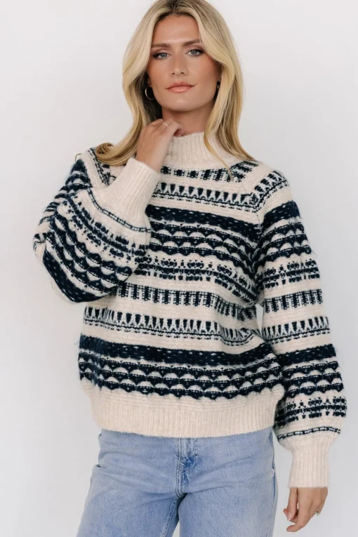 Guadalupe Mock Neck Sweater | Ivory + Navy