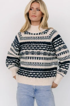 Guadalupe Mock Neck Sweater | Ivory + Navy