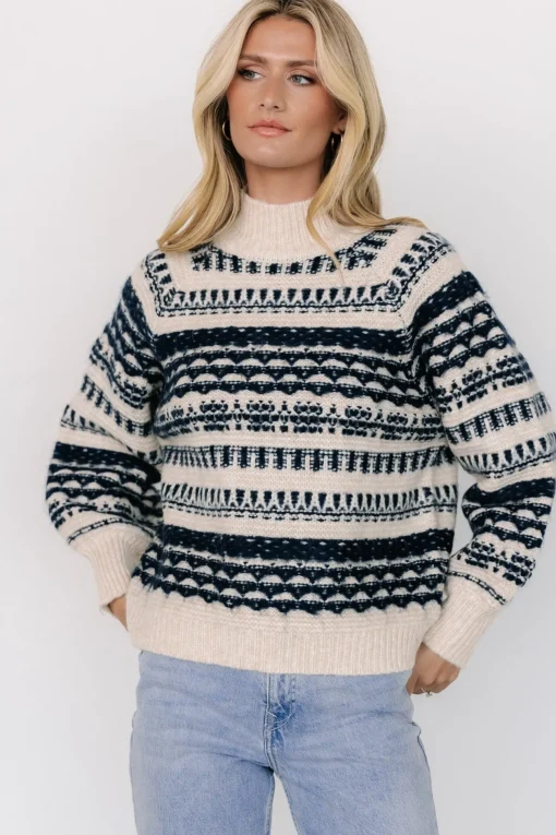 Guadalupe Mock Neck Sweater | Ivory + Navy