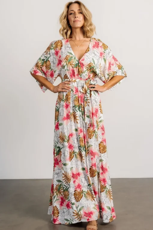 Harmonia Kimono Maxi Dress | White Multi Print