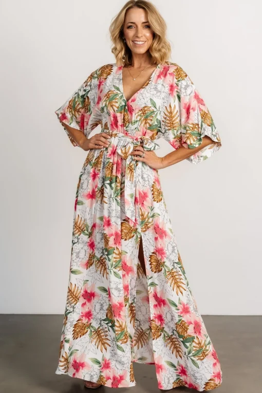 Harmonia Kimono Maxi Dress | White Multi Print