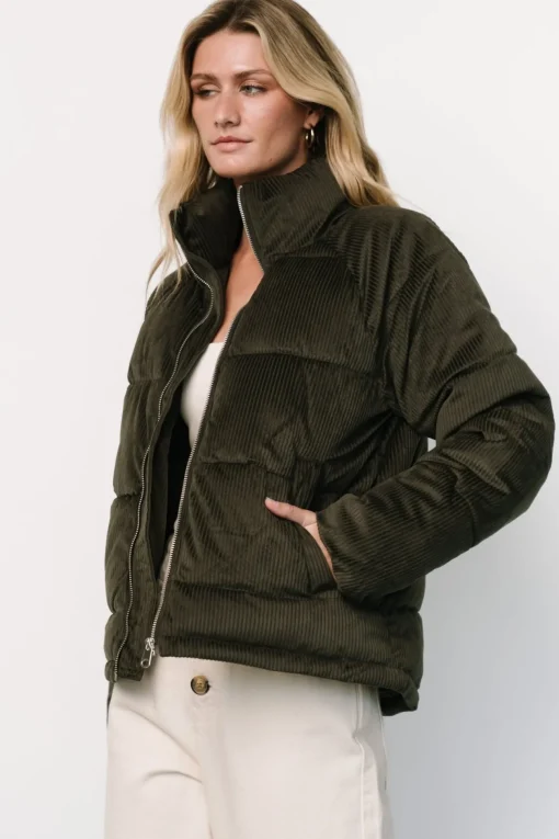 Holden Corduroy Puffer Jacket | Olive Charcoal