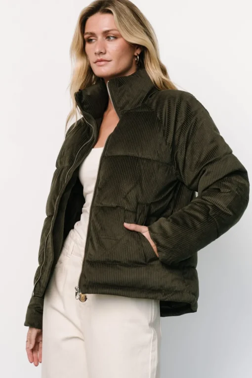 Holden Corduroy Puffer Jacket | Olive Charcoal