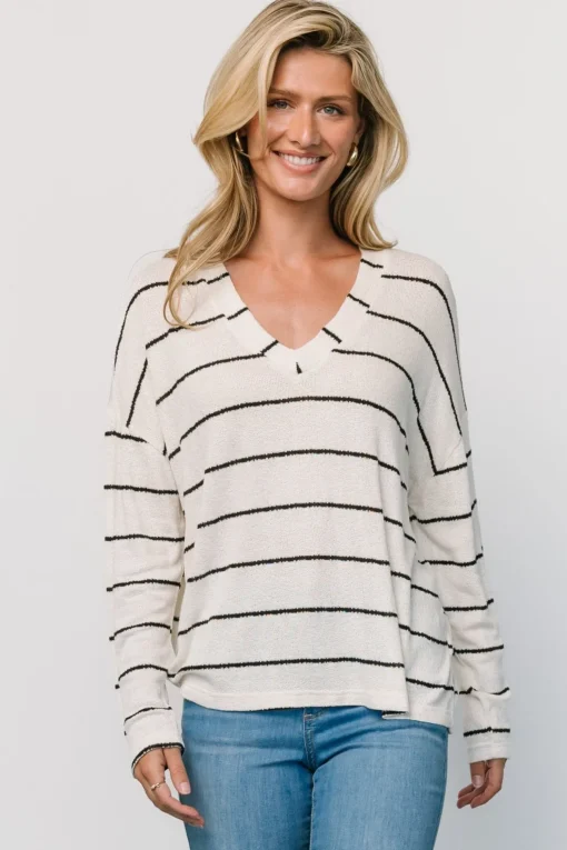 Houston Relaxed Sweater Top | Ivory Stripe