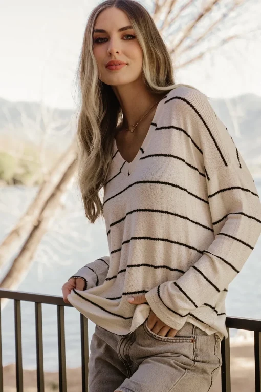 Houston Relaxed Sweater Top | Ivory Stripe