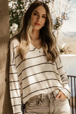 Houston Relaxed Sweater Top | Ivory Stripe