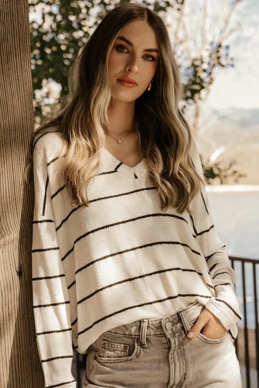 Houston Relaxed Sweater Top | Ivory Stripe