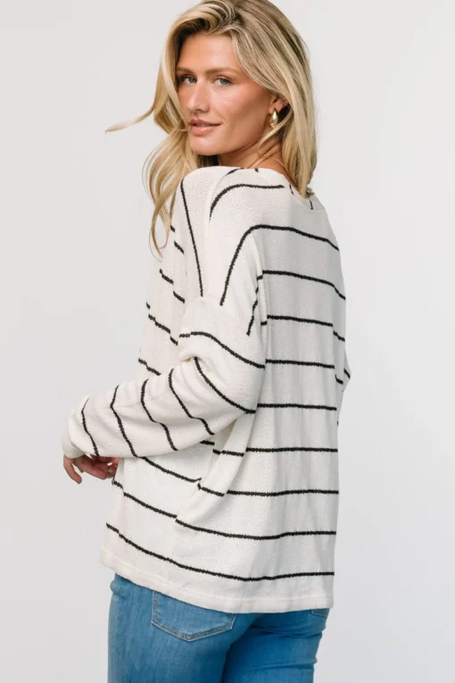 Houston Relaxed Sweater Top | Ivory Stripe
