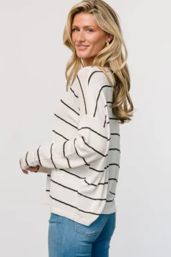 Houston Relaxed Sweater Top | Ivory Stripe