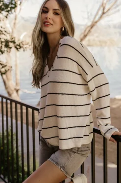 Houston Relaxed Sweater Top | Ivory Stripe