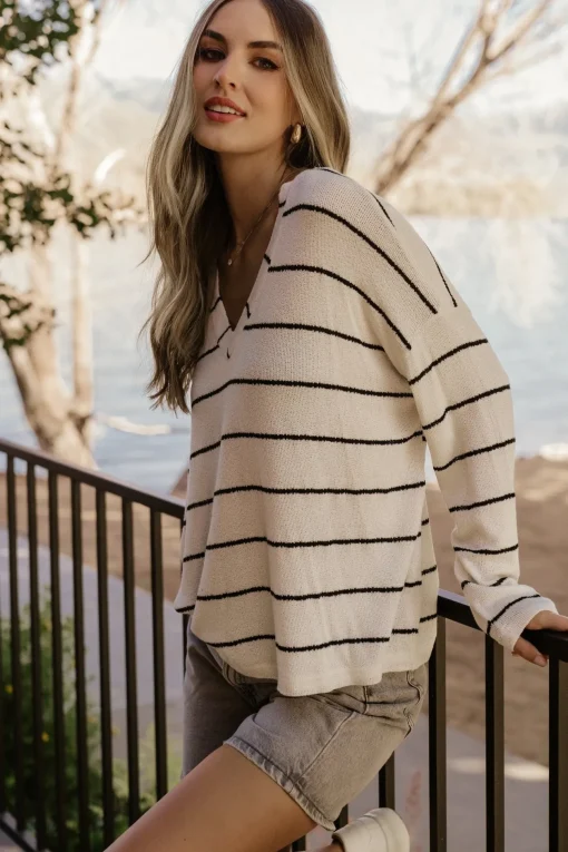 Houston Relaxed Sweater Top | Ivory Stripe