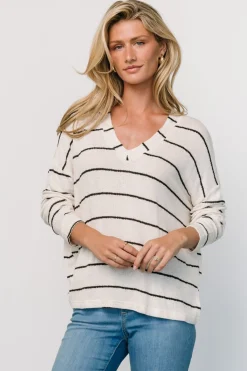Houston Relaxed Sweater Top | Ivory Stripe