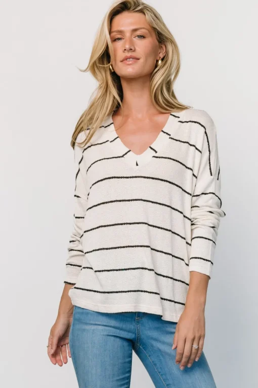 Houston Relaxed Sweater Top | Ivory Stripe