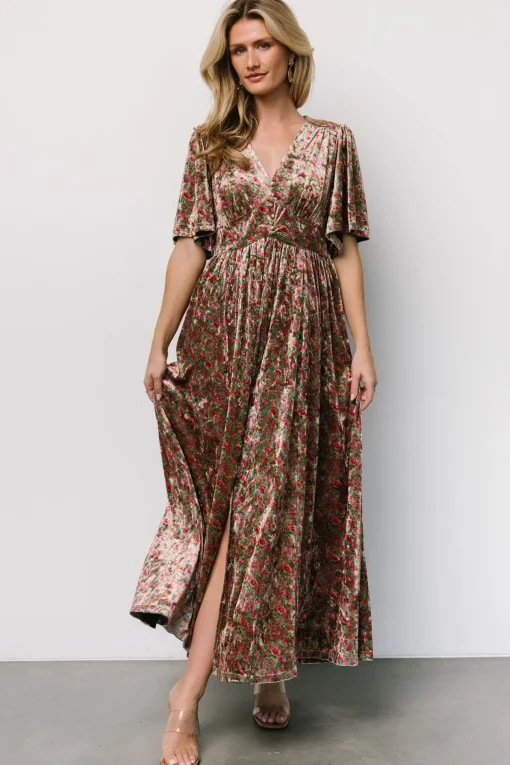 Irina Velvet Maxi Dress | Green Multi Floral