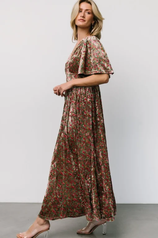 Irina Velvet Maxi Dress | Green Multi Floral