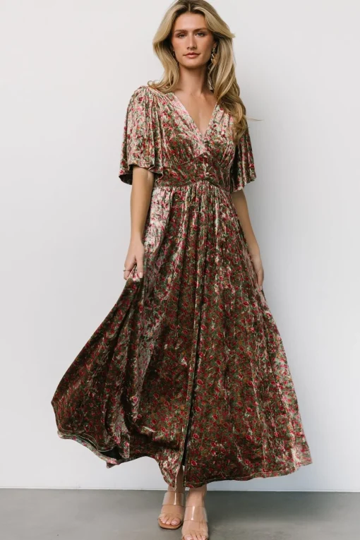 Irina Velvet Maxi Dress | Green Multi Floral