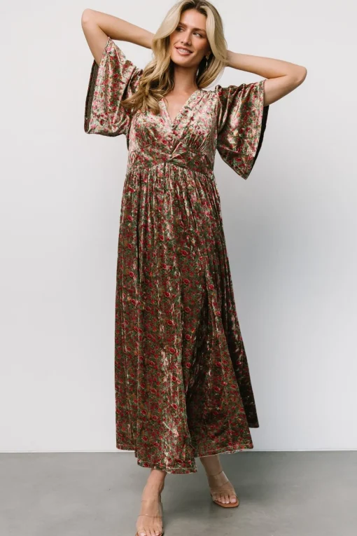 Irina Velvet Maxi Dress | Green Multi Floral