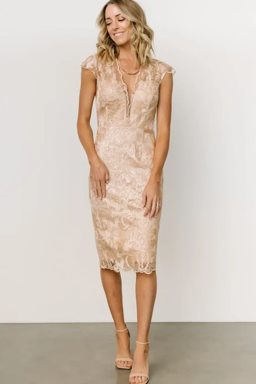 Jacqueline Embossed Midi Dress | Champagne