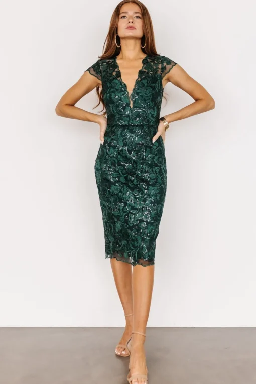 Jacqueline Embossed Midi Dress | Emerald