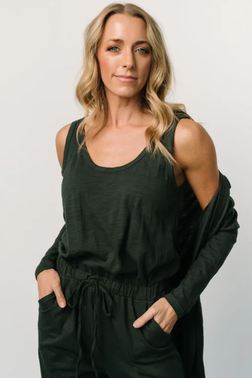 Janae Jumpsuit + Cardigan Set | Dark Green
