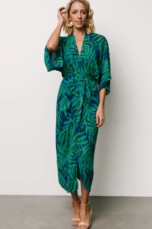 Janessa Midi Dress | Green + Blue Print