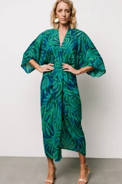 Janessa Midi Dress | Green + Blue Print