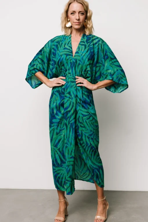 Janessa Midi Dress | Green + Blue Print