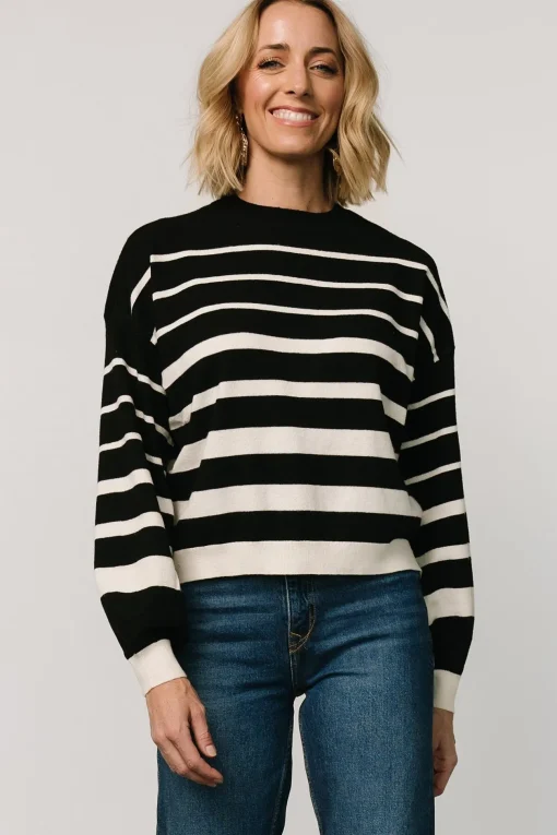 Jensen Stripe Sweater Top | Black + Ivory