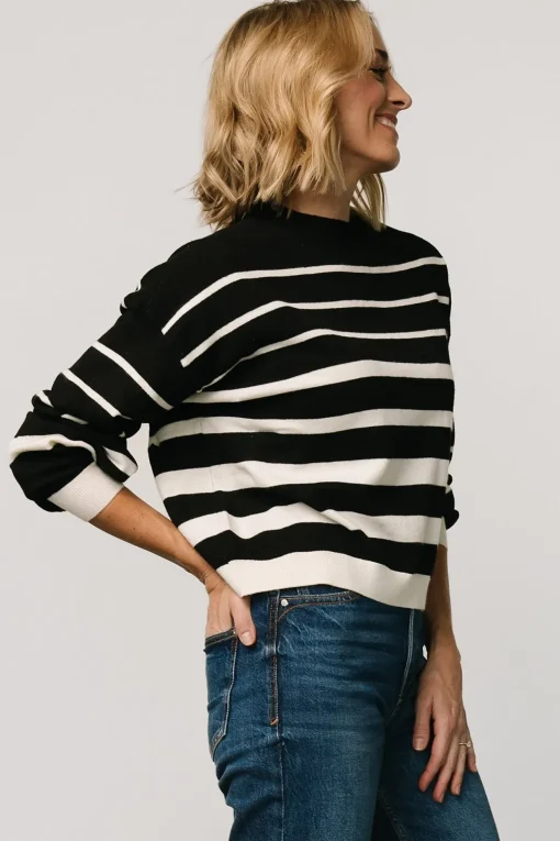 Jensen Stripe Sweater Top | Black + Ivory