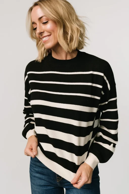 Jensen Stripe Sweater Top | Black + Ivory