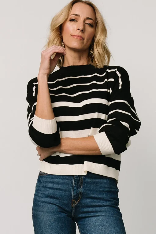 Jensen Stripe Sweater Top | Black + Ivory