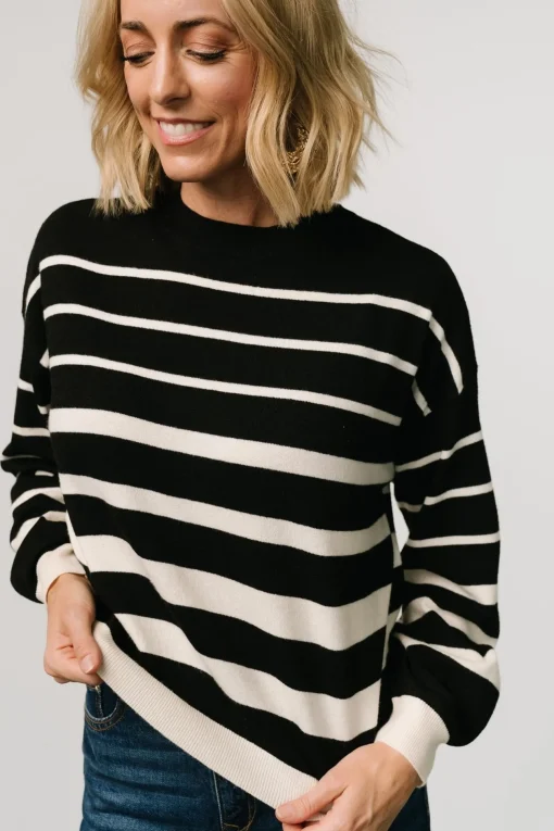 Jensen Stripe Sweater Top | Black + Ivory