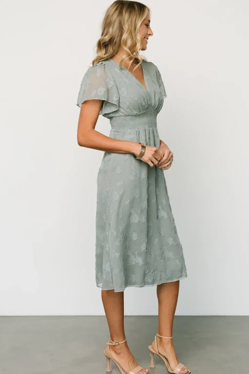 June Smocked Midi Dress | Eucalyptus