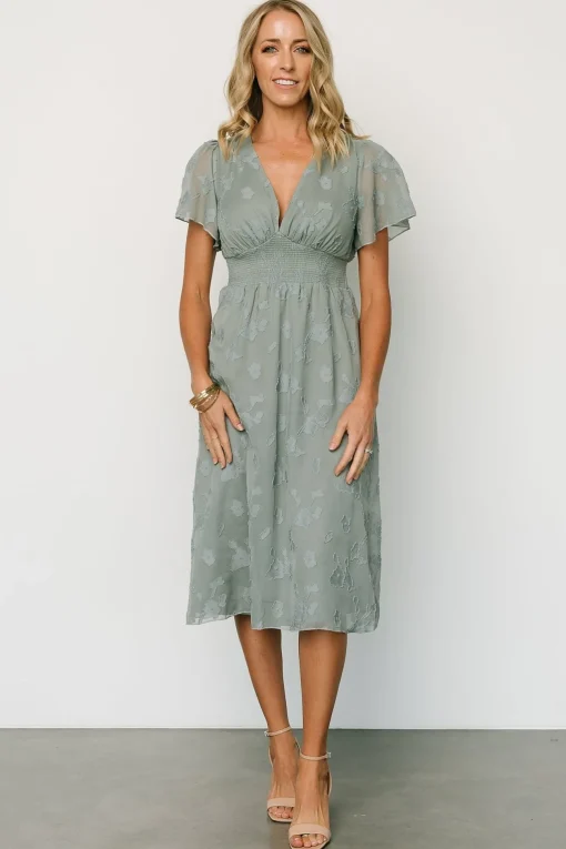June Smocked Midi Dress | Eucalyptus