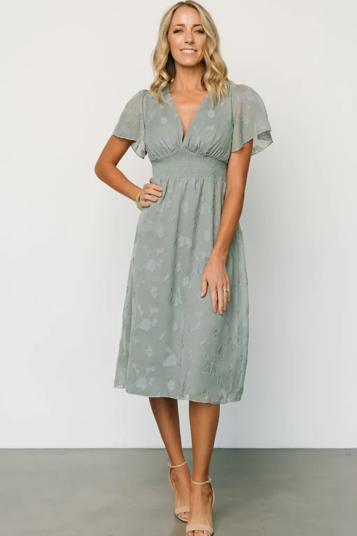 June Smocked Midi Dress | Eucalyptus