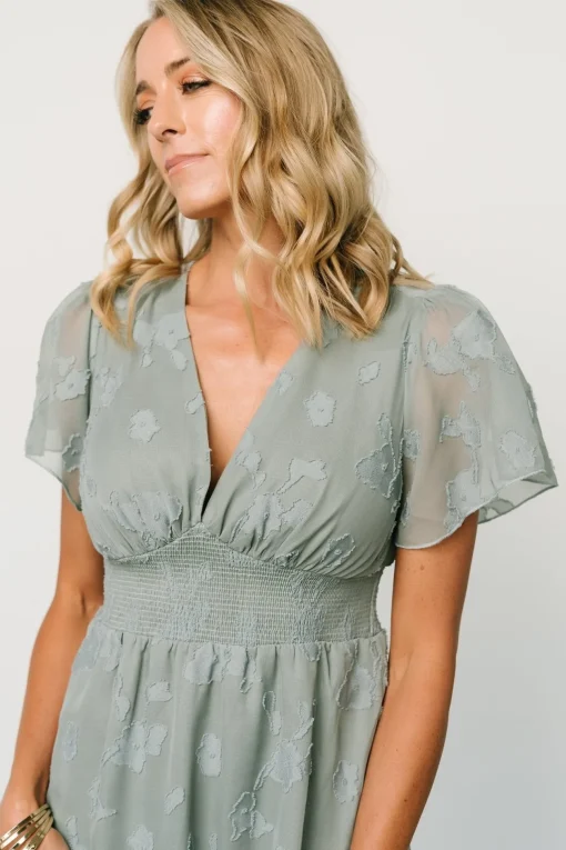 June Smocked Midi Dress | Eucalyptus