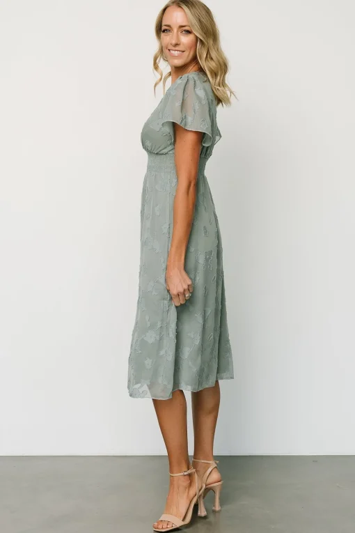 June Smocked Midi Dress | Eucalyptus