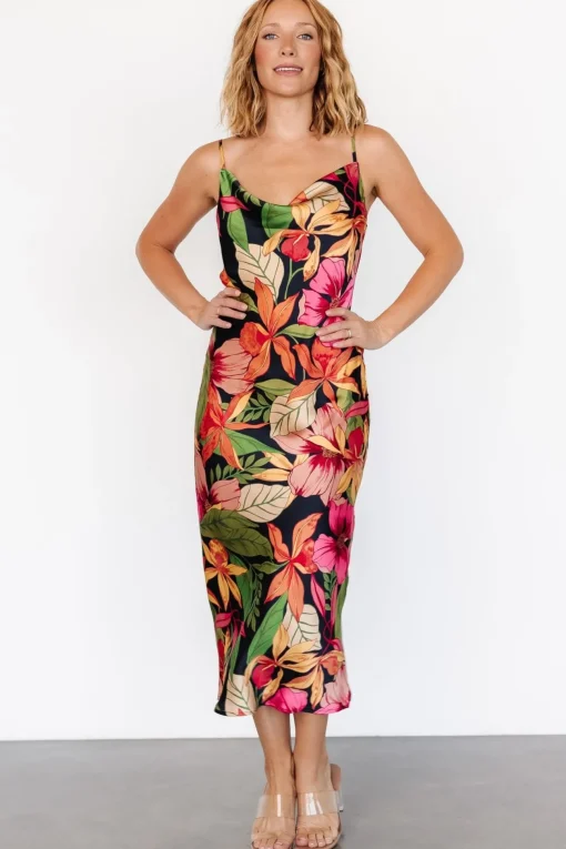 Kala Slip Midi Dress | Black Multi Floral