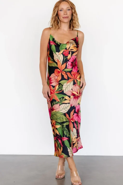 Kala Slip Midi Dress | Black Multi Floral