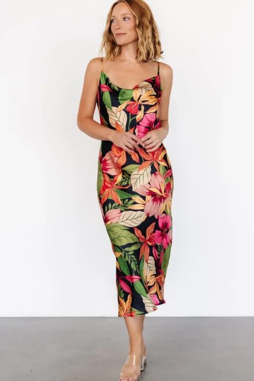 Kala Slip Midi Dress | Black Multi Floral